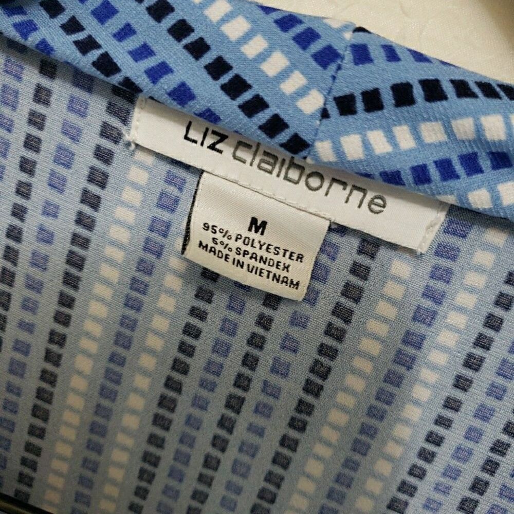 Liz Claiborne Blue Striped Sleeveless Blouse Faux Wrap Drape Neck Tank Top M - Picture 2 of 8